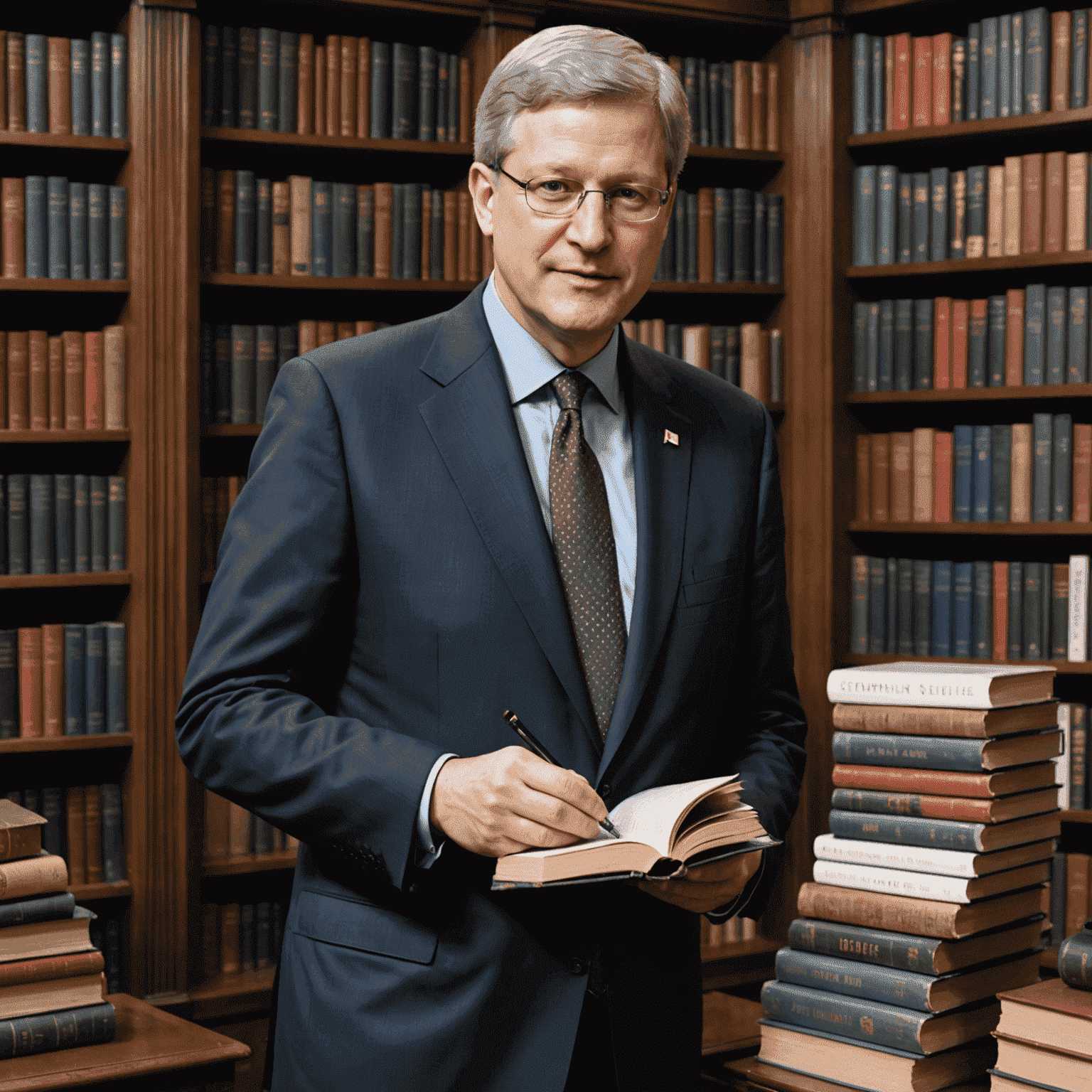 A collection of political books and memoirs in Stephen Harper's personal library